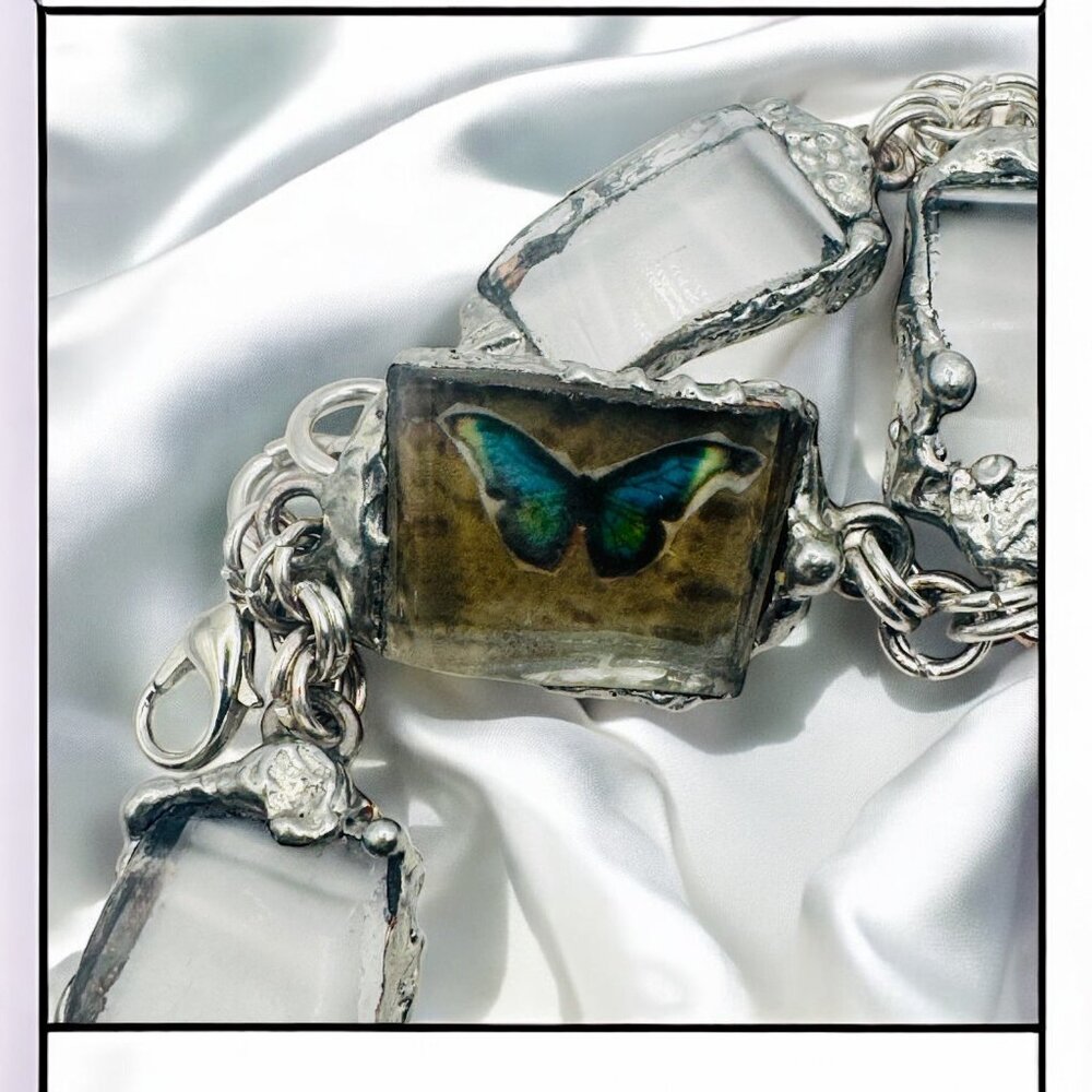 Vintage Anchor Hocking Lead Crystal Glass Bracelet w Artisan Silver Blend Bezels - Picture 13 of 16